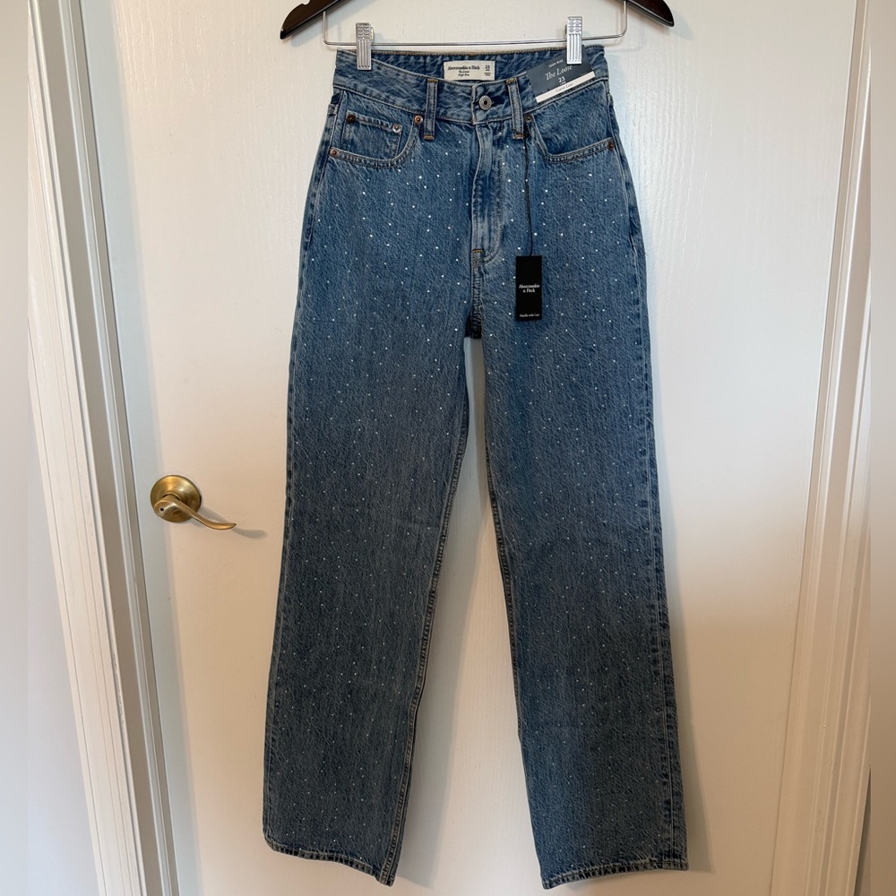 Abercrombie High Rise The Loose Jeans 23 Long | Curve Love | Rhinestone | NWT